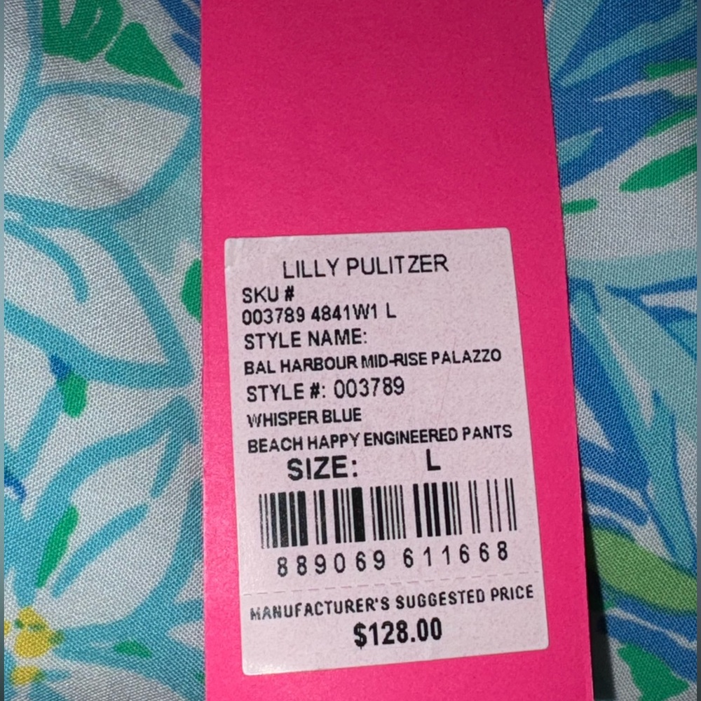 LILLY PULITZER Whisper Blue Green Bal Harbour Mid-Rise Palazzo Pants Large NWT - Picture 14 of 15